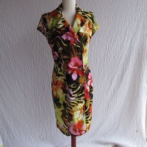Cache Wrap Dress Gold Hardware Accents size M 10 12 Colorful Tropical